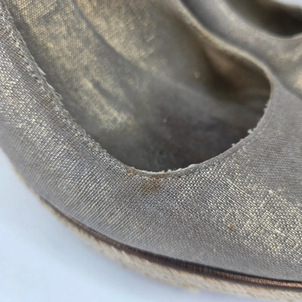 Cole Haan G Series Metallic Gold Canvas Espadrille Wedge Slingback Sandals 7B